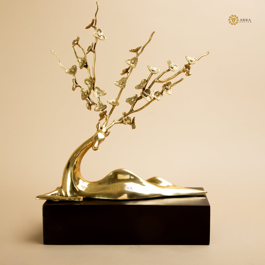 Arka Design Pristine Deer Handcrafted Brass Deer Sculpture for Graceful Home Décor