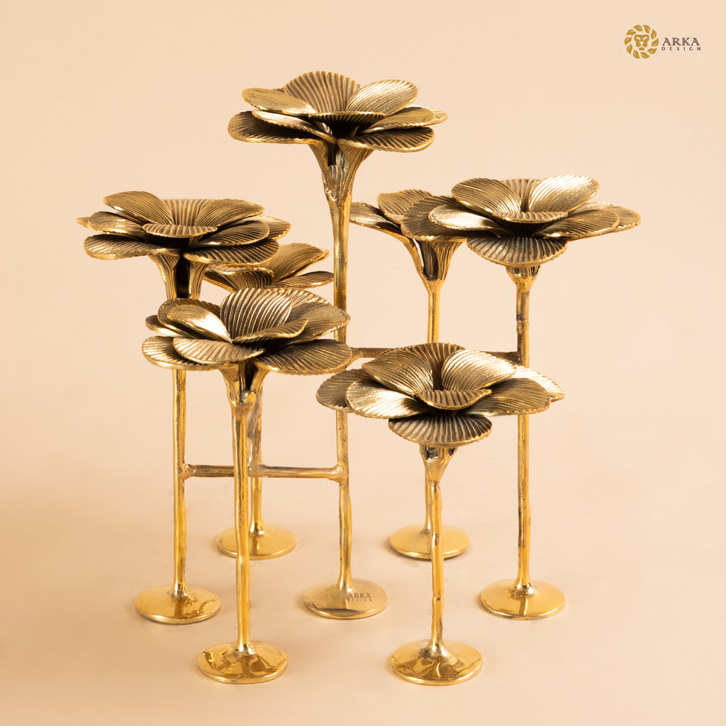 Arka Design Towering Bloom Handcrafted Brass Floral Sculpture for Luxury Home Décor