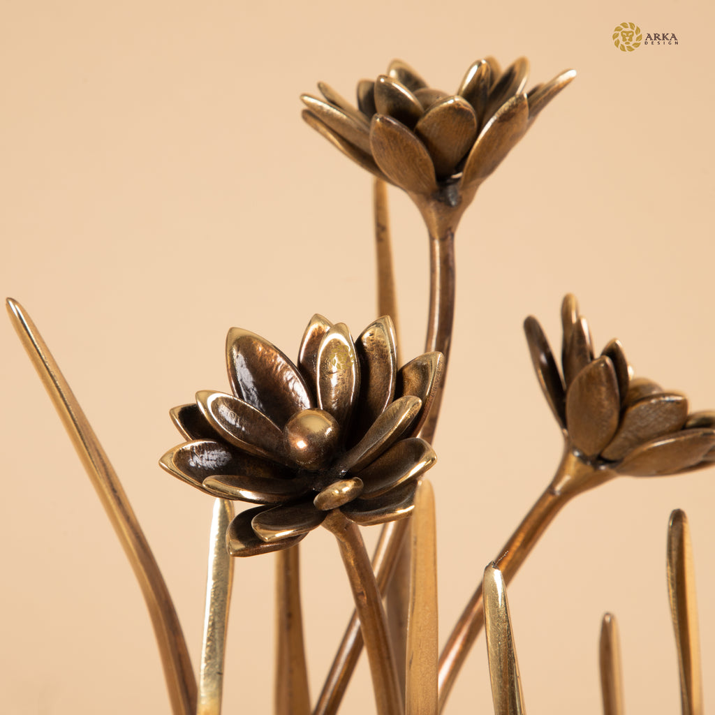 Arka Design Swaying Flower Handcrafted Brass Floral Sculpture for Elegant Home Décor