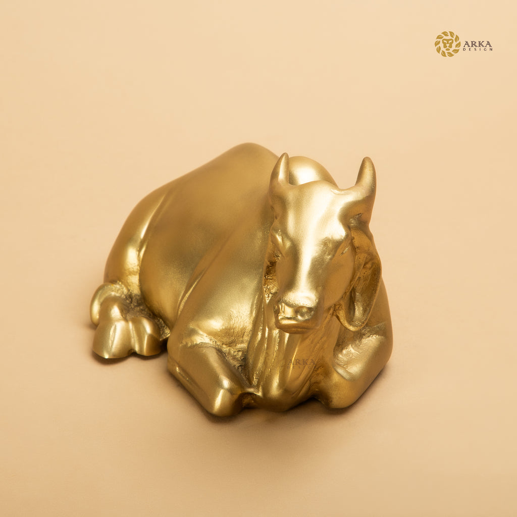 Arka Design Aurum Cow Handcrafted Brass Cow Idol for Prosperity & Home Décor