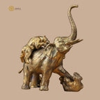 Arka Design Elephant and Tiger Frolic – Handcrafted Brass Wildlife Sculpture for Luxury Home Décor