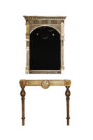 Wall and console mirror with marble top and cast brass frame